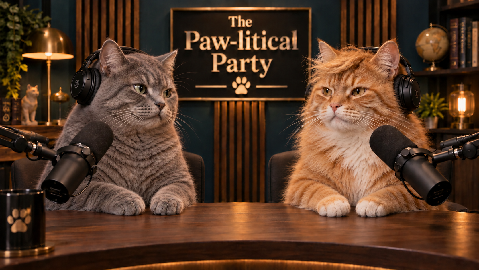 Theo Slate and Buck Clawson at The Paw-litical Party studio desk